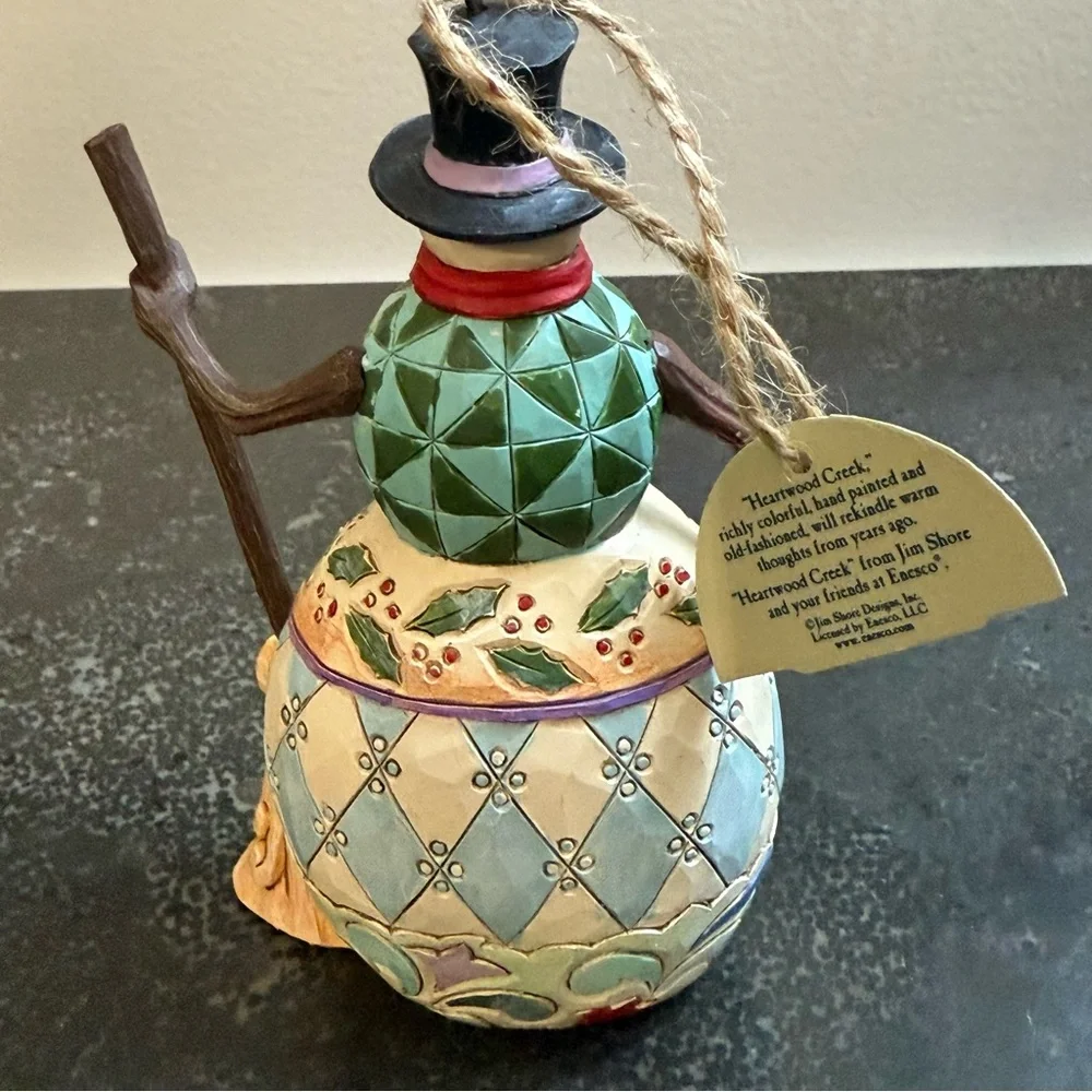 Jim Shore Snowman with top hat and broom ornament Heartwood Creek 2018